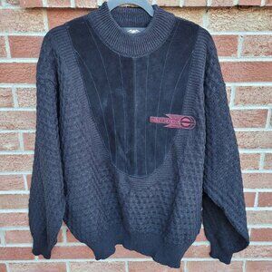 Harley-Davidson Black Sweater Men's Size XL Leather Front Pullover Turtle Neck